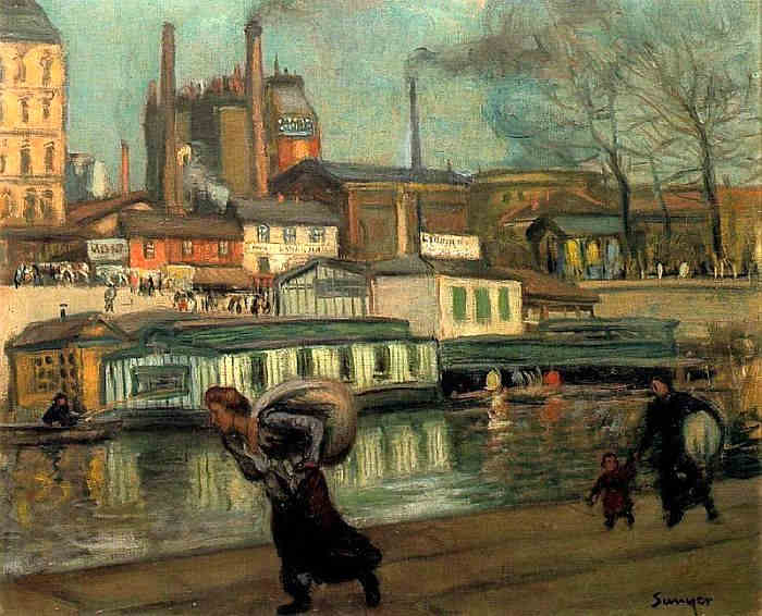 Blanchisseuse et bateau-lavoir au bord du canal St-Martin par Joaquin Sunyer i de Miro 