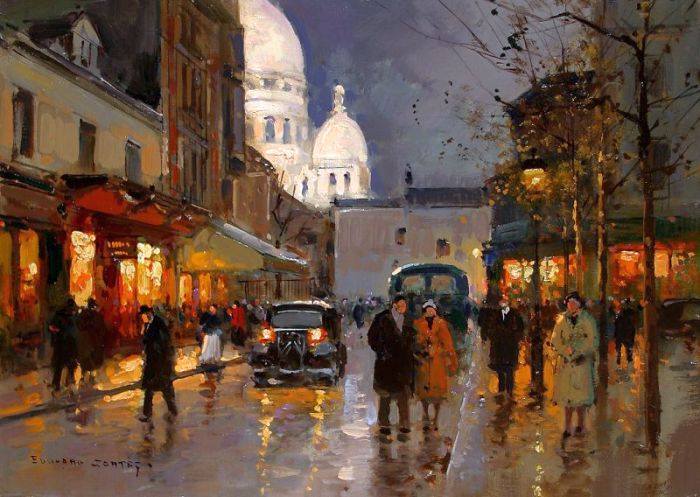 Place du Tertre et Sacr&eacute; Coeur le  soir  par Edouard L&eacute;on Cort&egrave;s