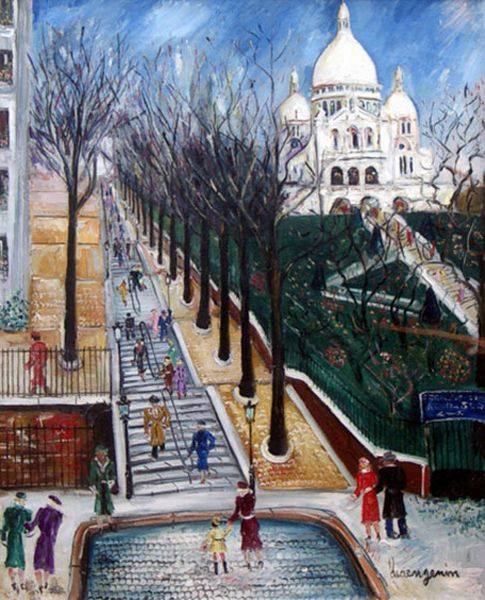 Escaliers de la Butte rue Foyatier et  Sacr&eacute; Coeur  par Lucien G&eacute;nin