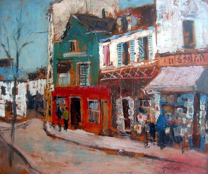 Rue Norvins au niveau de la place du Tertre  par  Adolphe Quizet