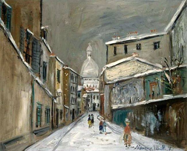 Rue Sainte-Rustique sous la neige par Maurice Utrillo