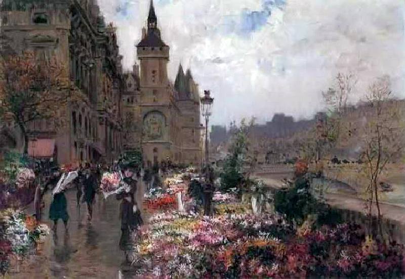 March&eacute; aux Fleurs et Tour de l'Horloge par F&eacute;lix Ziem