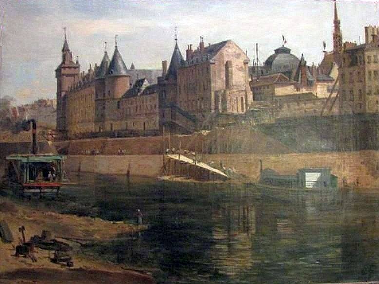 Tour de l'horloge , palais de Justice et Conciergerie au 19e si&egrave;cle