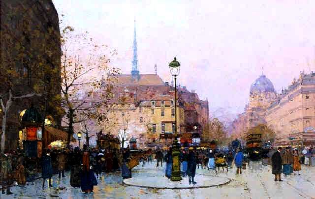 le quartier des halles par Eug&egrave;ne Galien Laloue