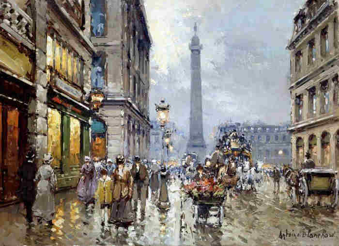 Rue de la Paix et place Vend&ocirc;me le jour,   sous la  pluie par Antoine Blanchard