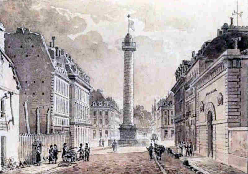 Rue de la Paix et colonne Vend&ocirc;me en 1827 par Louis Goblain