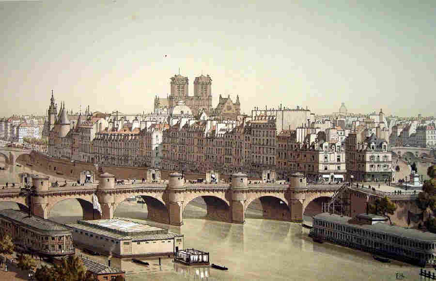 la Cit&eacute; et le Pont Neuf en 1665 par Hubert Hoffbauer