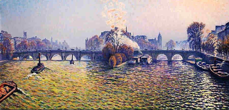 Le Pont Neuf en automne et bateau lavoir par Gustave  Cariot