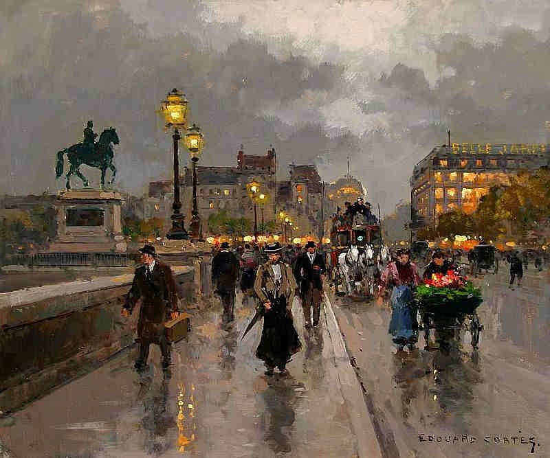 Le Pont Neuf  &agrave; Paris, jour de  pluie par Edouard L&eacute;on Cort&egrave;s