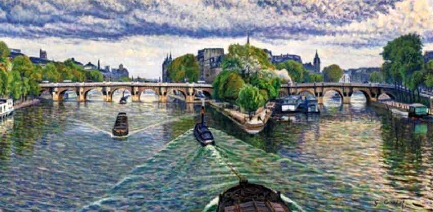 Remorqueurs et  Pont Neuf  par Gustave  Cariot