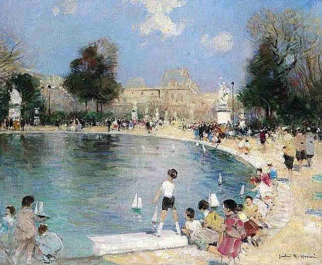 grand  bassin des  tuileries et le Louvre par Jules Ren&eacute; Herv&eacute;