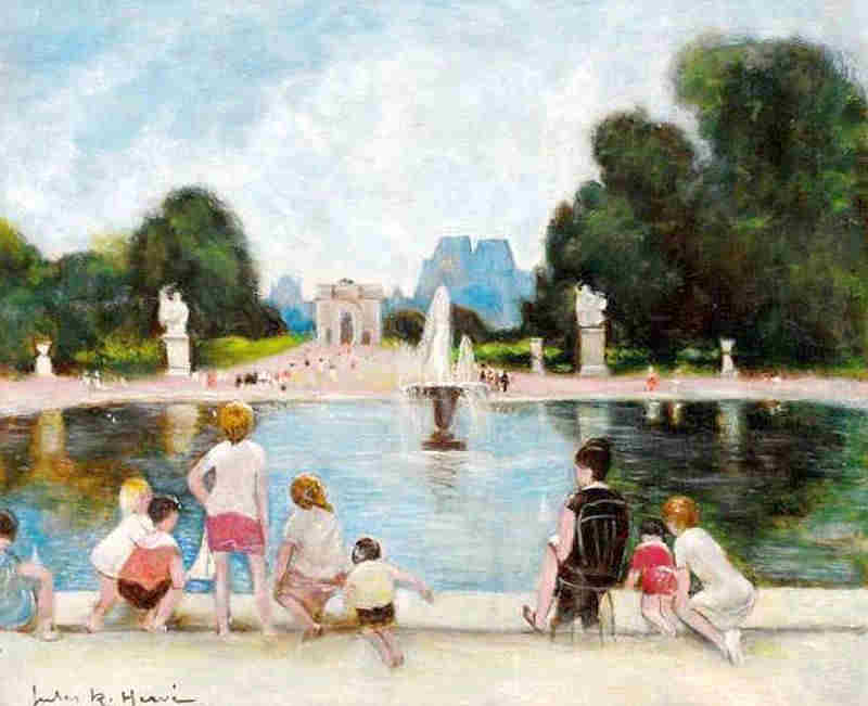 Enfants  au jardin des Tuileries  par Jules ren&eacute; Herv&eacute;