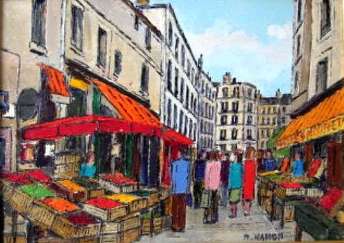 Le march&eacute; de la  rue Mouffetard par Roland Hamon