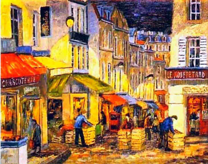 Le march&eacute; de la rue Mouffetard &agrave; l'aube par Jacques Camus