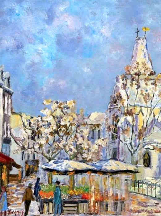 Le march&eacute; de la rue Mouffetard sous le neige par Jacques Camus