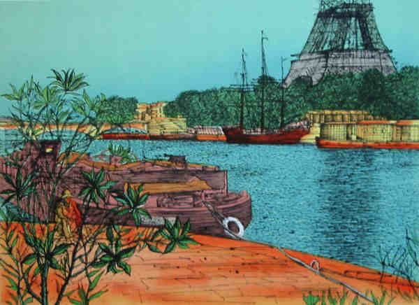 Au pied de la Tour Eiffel par Jean Carzou