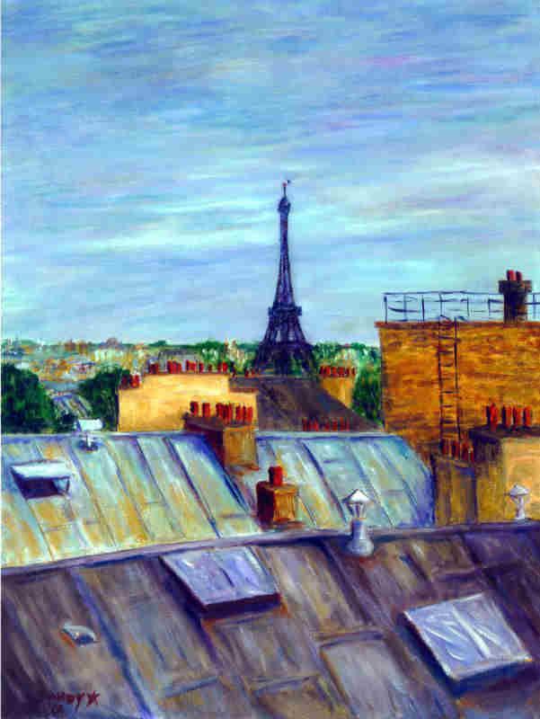 Across the rooftops, the Eiffel tower by Sandy Starr
