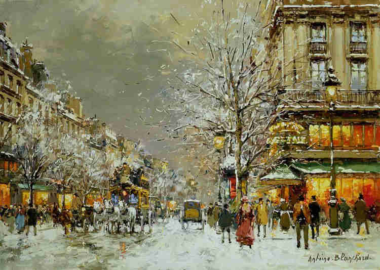<b>Antoine Blanchard boulevard des  Capucines et cafe de la Paix en hiver