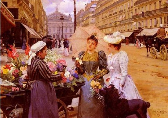 Marchande de fleurs avenue de l'Op&eacute;ra &agrave; Paris par Louis Marie de Schryver