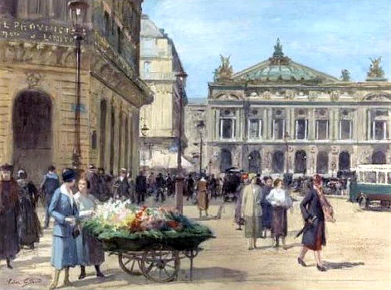 Marchande de fleurs place de l'Op&eacute;ra par Joaquin Pallar&egrave;s y Allustante
