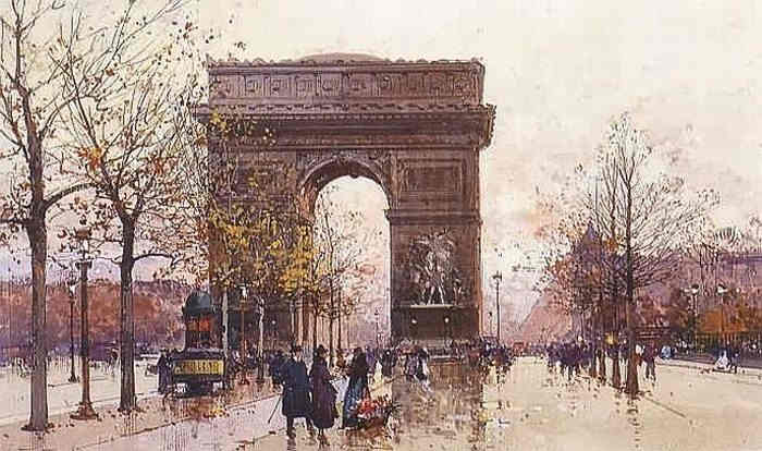 l'Arc de Triomphe  par temps de pluie par Eug&egrave;ne Galien Laloue