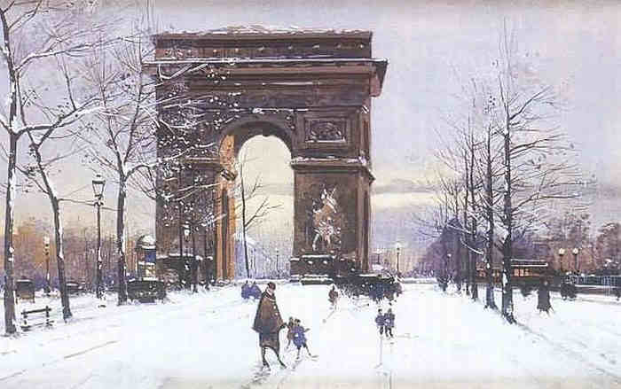 l'Arc de Triomphe en hiver par Eug&egrave;ne Galien Laloue  