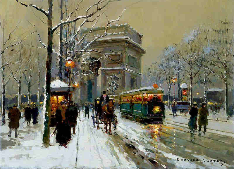 l'Arc de Triomphe par temps de neige par Edouard L&eacute;on Cort&egrave;s