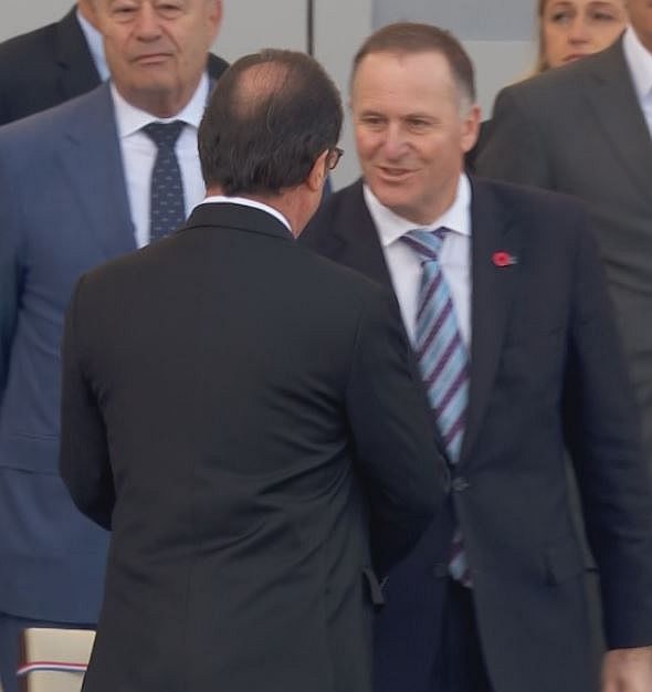 John Key and Fran&ccedil;ois Hollande for 14 july parade in Paris 