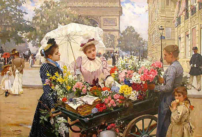 marchande de fleurs aux Champs Elysees par Louis Marie de Schryver