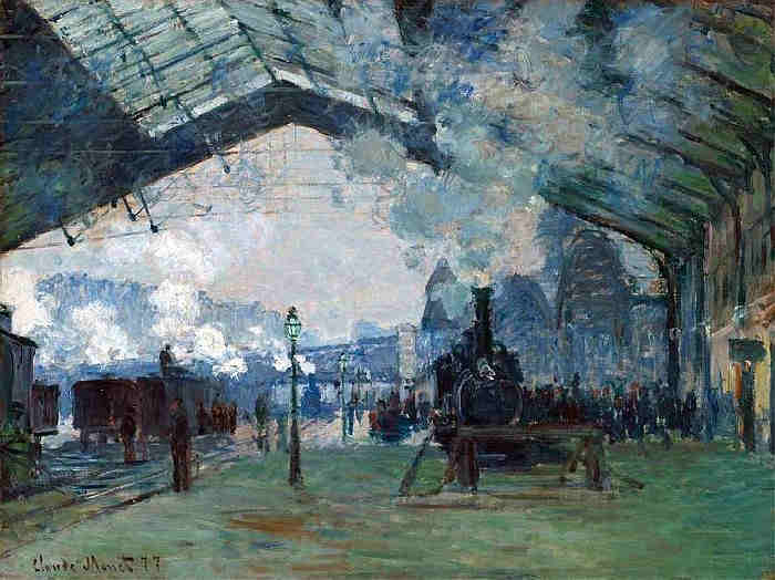 Arriv&eacute;e du train de Normandie en garde de gare St-Lazare  par Claude Monet