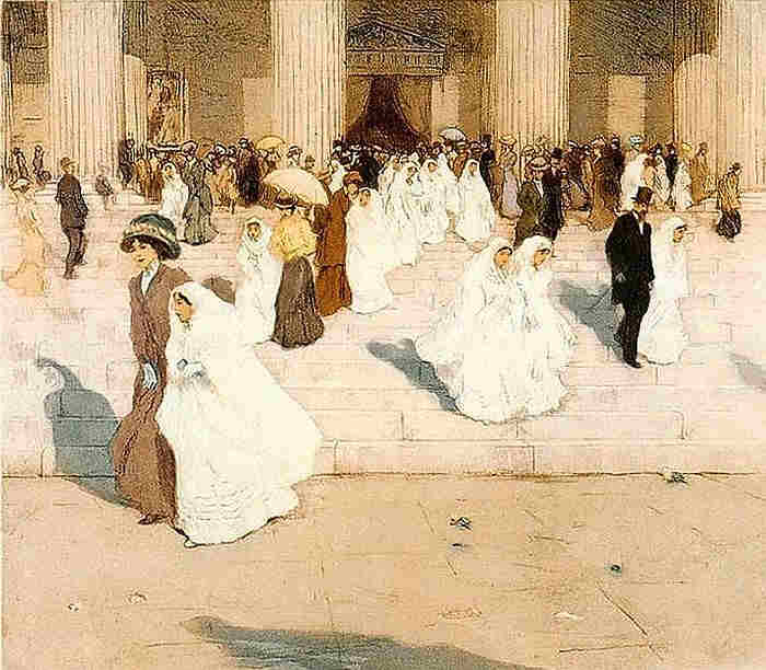 Communiantes sur les marches de la Madeleine par TF Simon