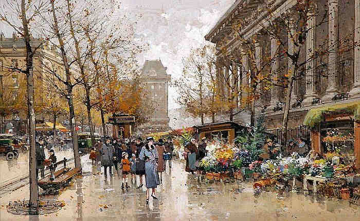 Le march&eacute; aux fleurs de a Madeleine par Eug&egrave;ne Galien Laloue