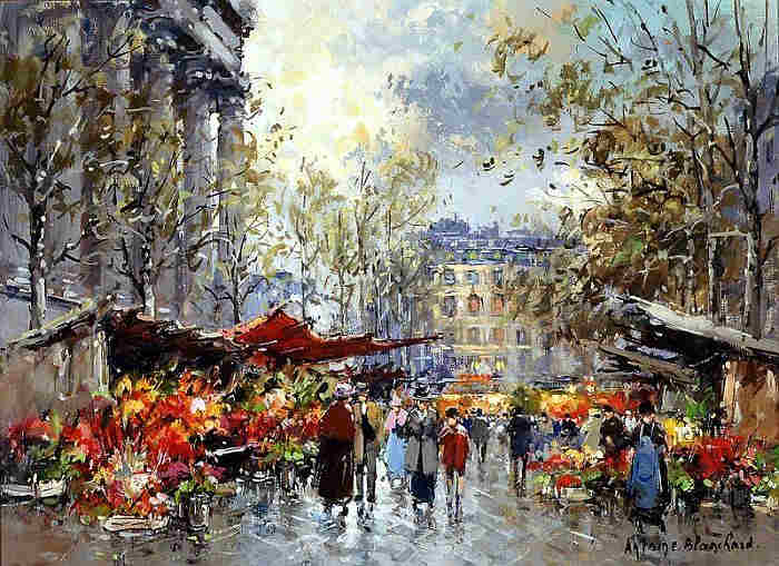 March&eacute; aux fleurs &agrave; la Madeleine par Antoine Blanchard