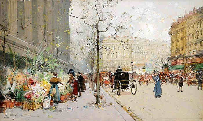 Paris le march&eacute; aux fleurs de la Madeleine par Eug&egrave;ne Galien Laloue