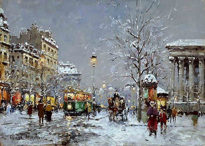 Place de la Madeleine sous la neige par Antoine Blanchard