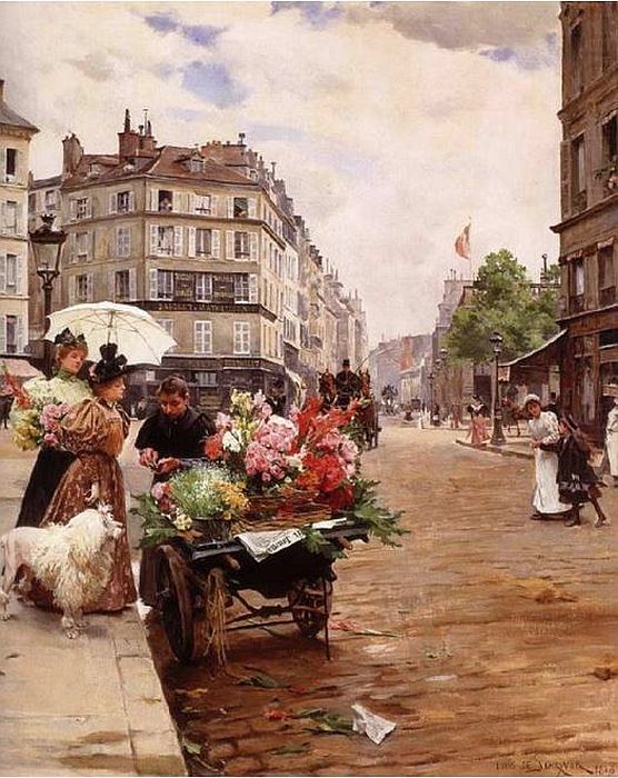 marchande de fleurs rue St-Honor&eacute; &agrave; Paris par Louis Marie de Schryver