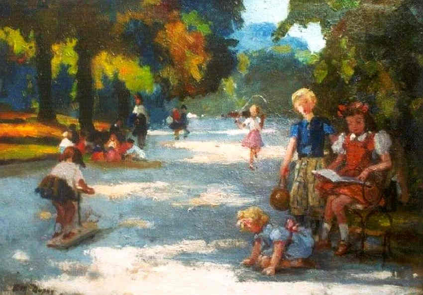 Enfants jouant au  Parc Monceau par Paul Michel Dupuy