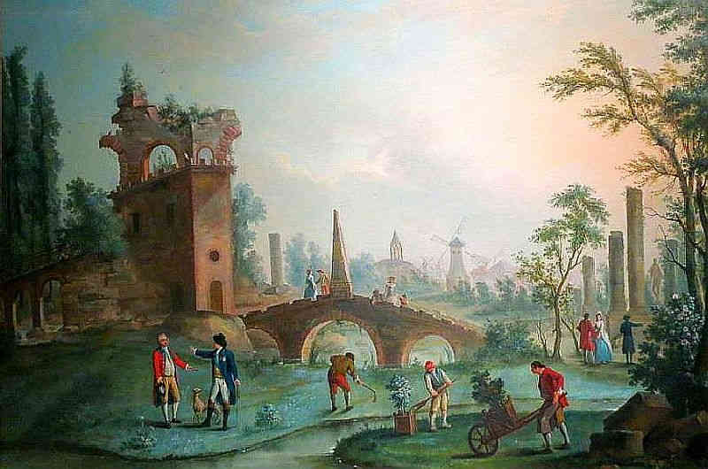 Vue des jardins Monceau et remise des cl&eacute;s au  duc de Chartres