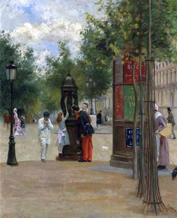 Personnages pr&egrave;s d'une fontaine Wallace &agrave; Paris par Federico Zandomeneghi